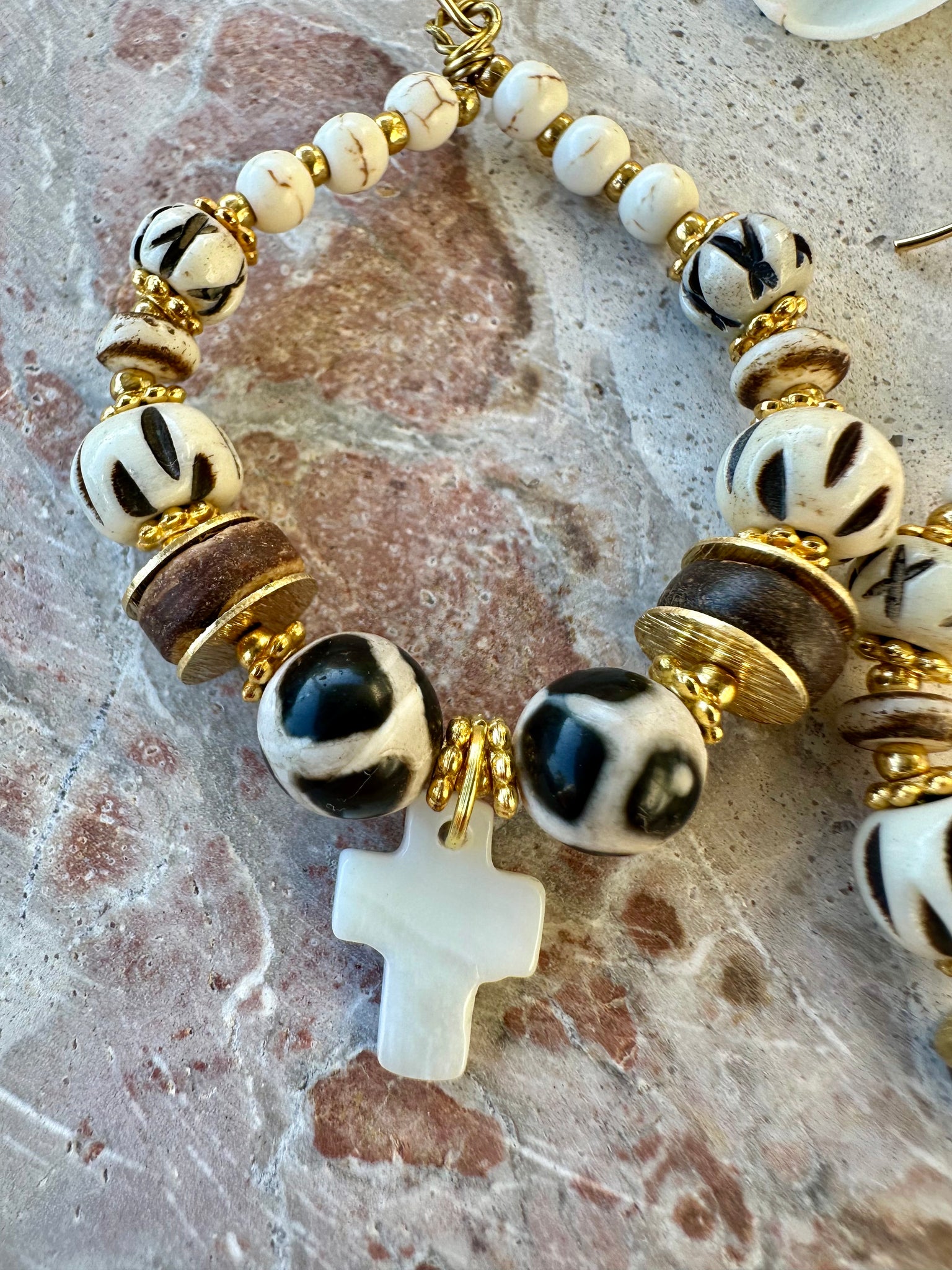 Bohemian Shell Cross Earrings