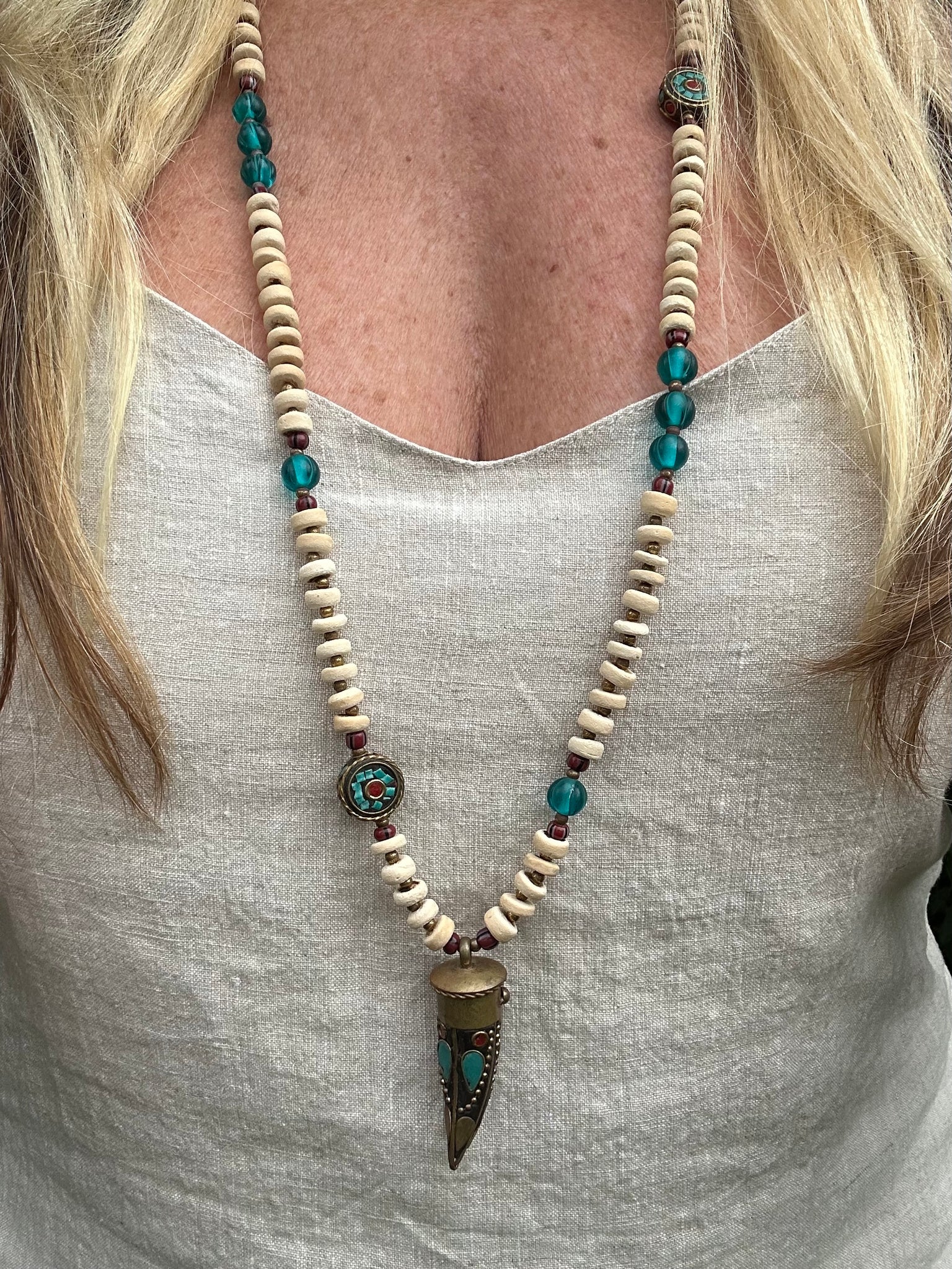 Tibetan Beaded Brass Necklace