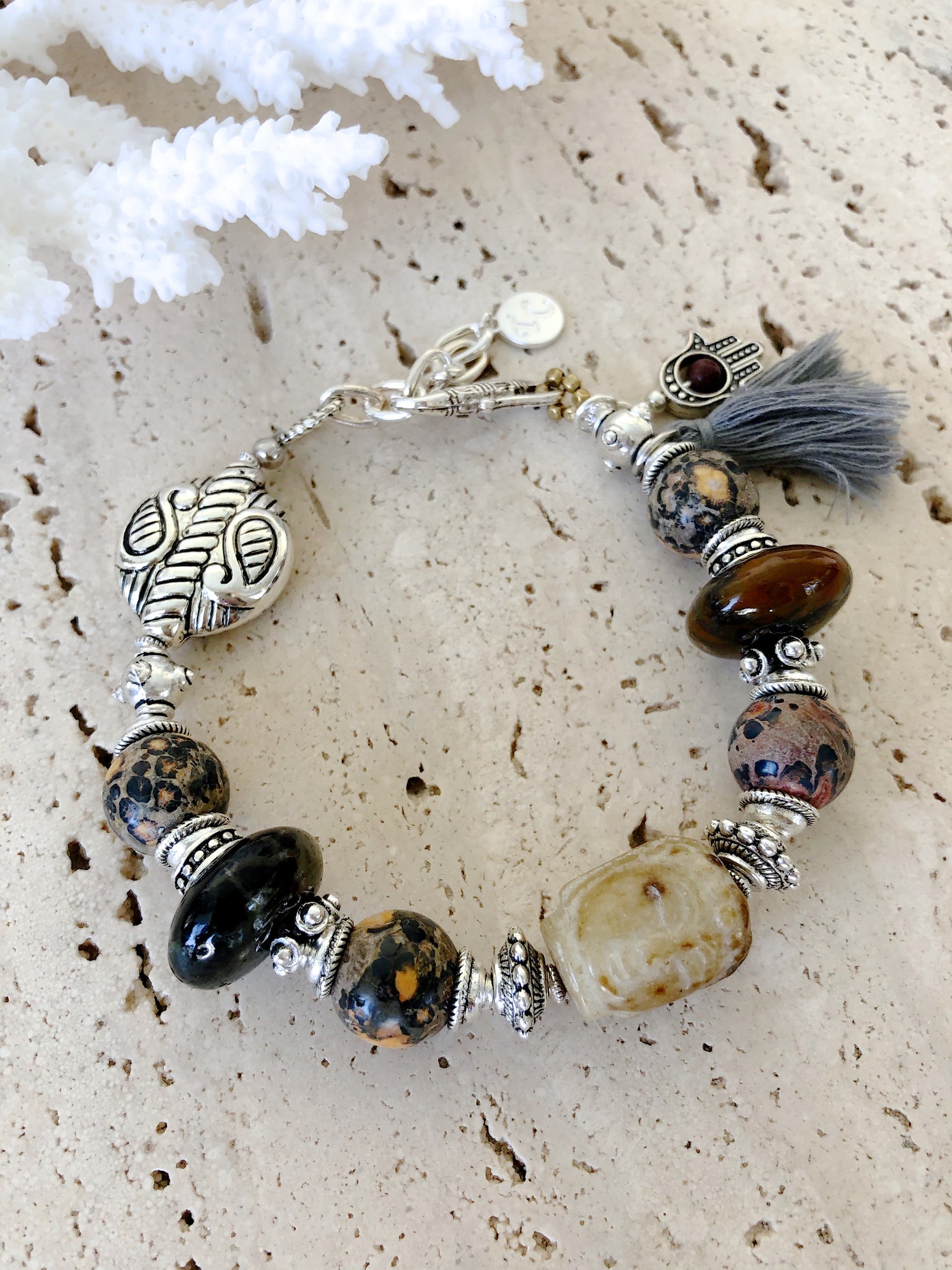 Gemstone Buddhist Head Bohemian Indian Bracelet