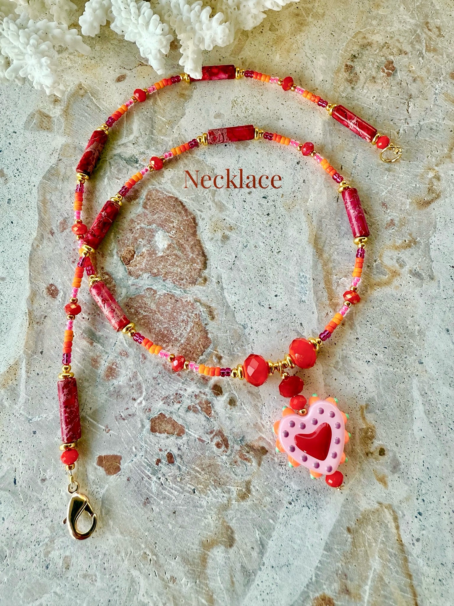 Sun-Kissed Heart Seed Bead Necklace