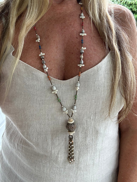 African Shell Brass Beaded Necklace