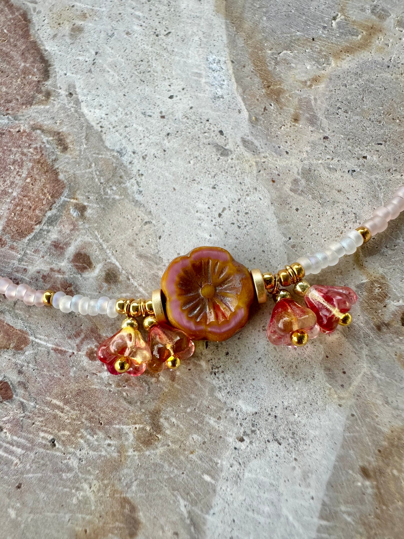 Boho Beach Flower Seed Bead Choker