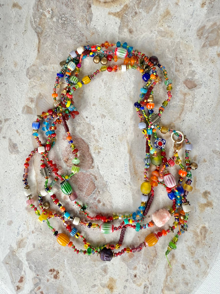 African Seed Bead Knotted Necklace