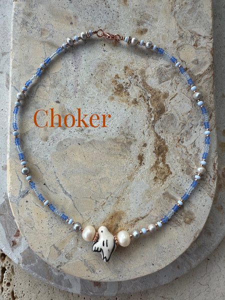 Blue Seed Bead Choker - Bracelet