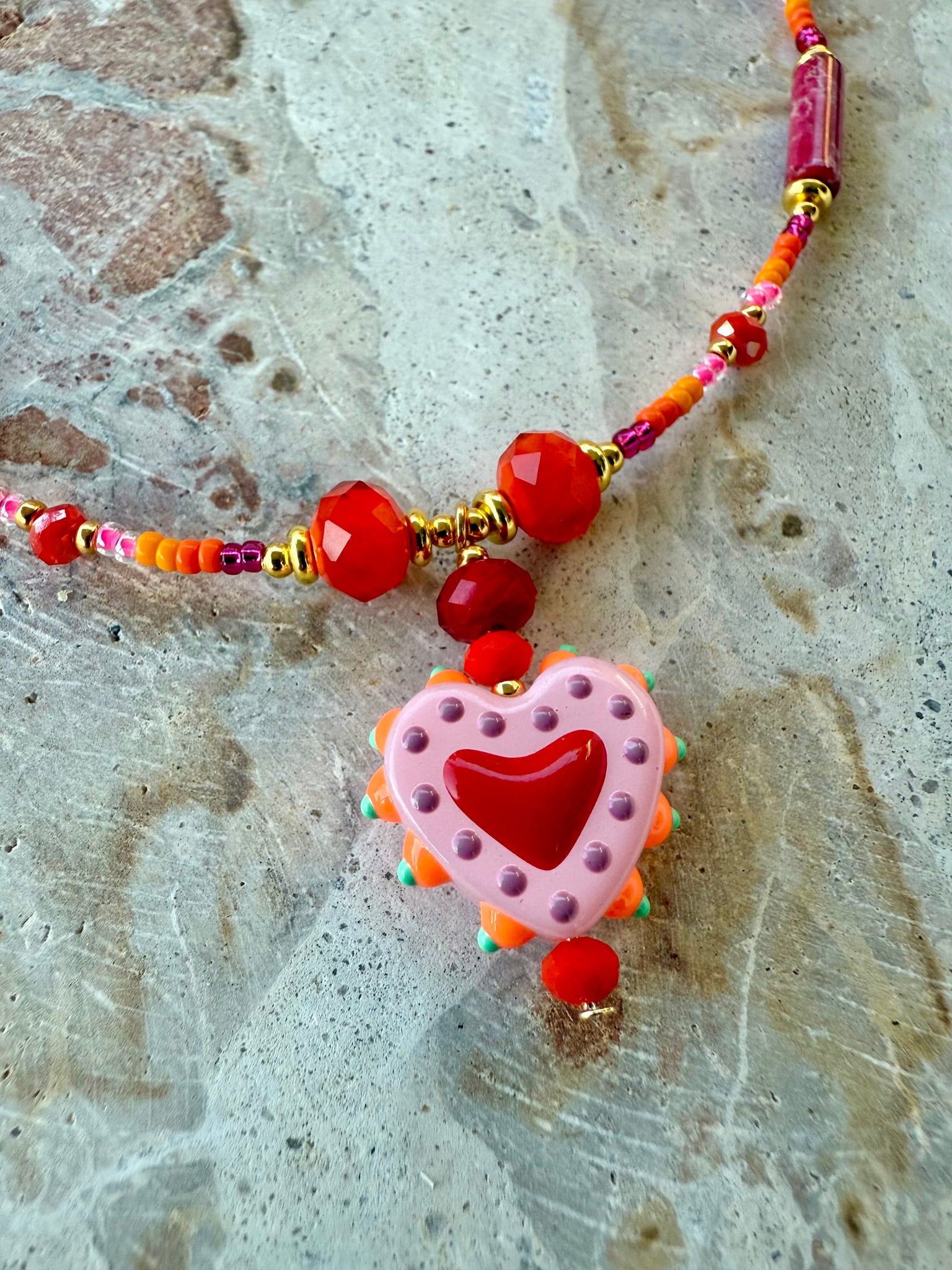 Sun-Kissed Heart Seed Bead Necklace
