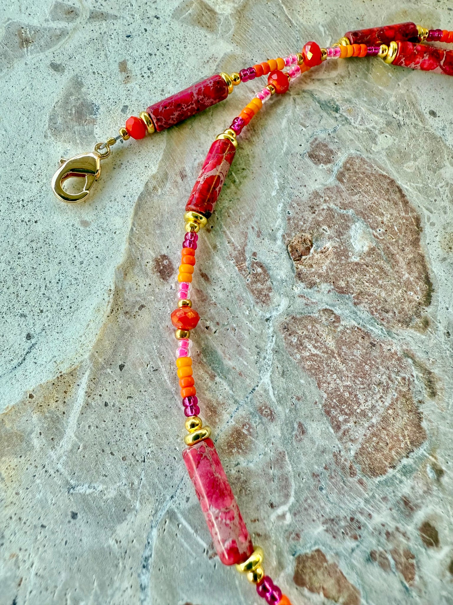 Sun-Kissed Heart Seed Bead Necklace