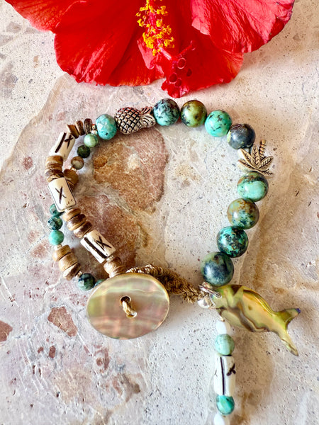 Boho Turquoise Shell Palm Bracelet