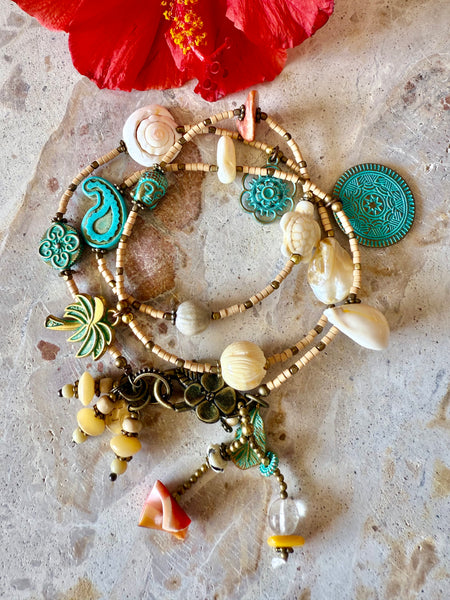 Shell Charm Boho Wrap Bracelet