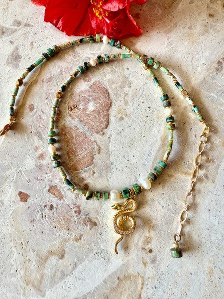 Boho Snake Turquoise Stone Necklace