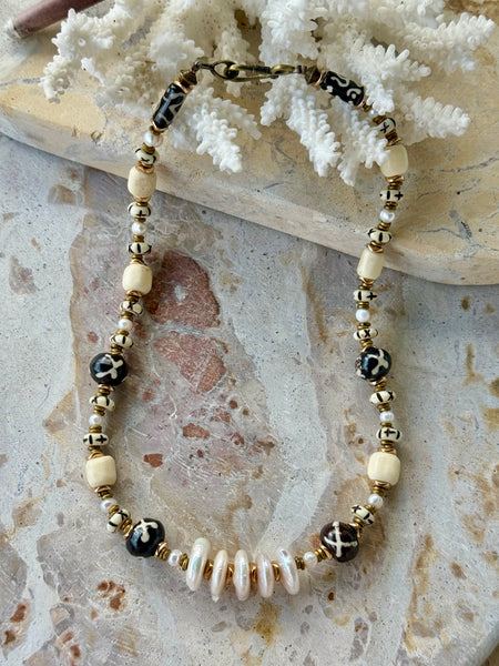 African Vintage Gold Pearl Necklace