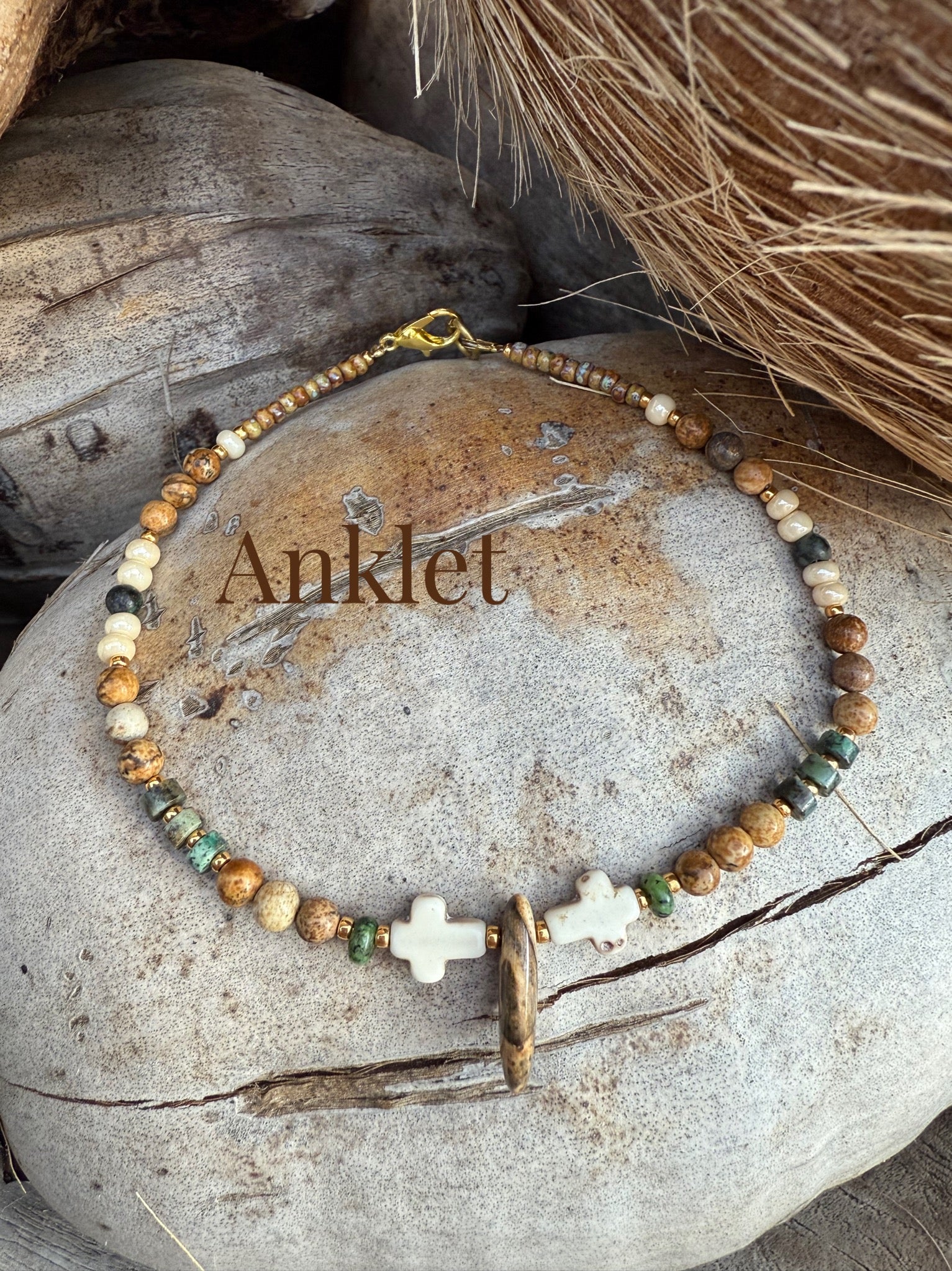 Sunset Seed Bead Stone Anklet