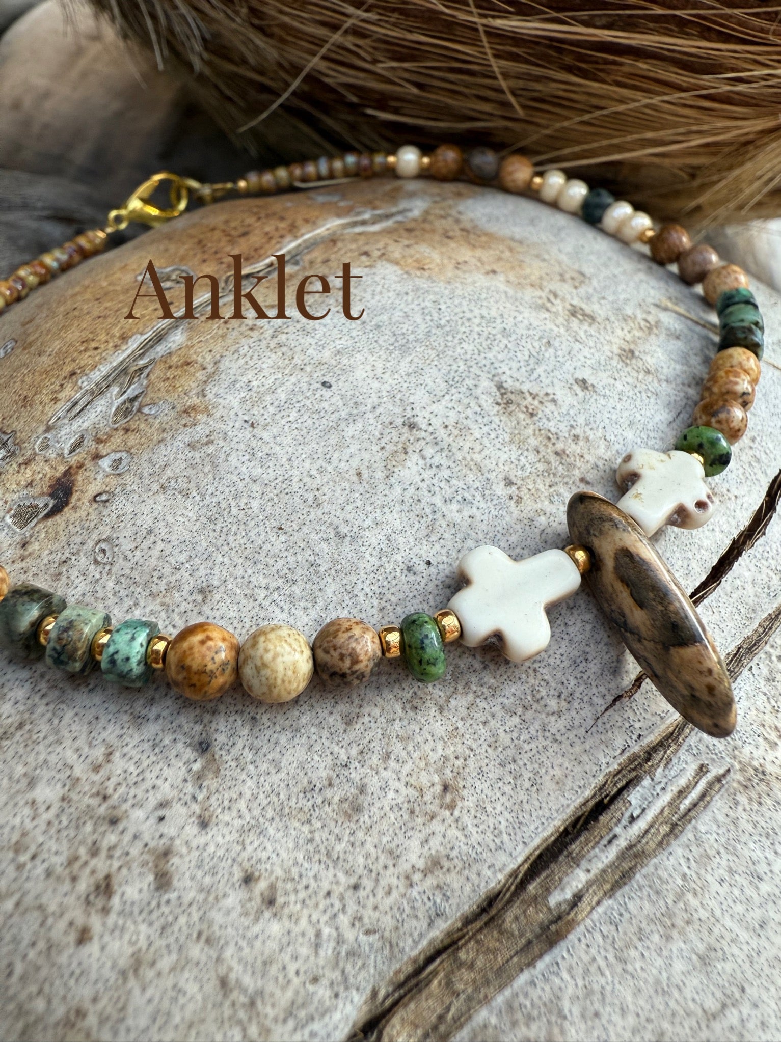 Sunset Seed Bead Stone Anklet