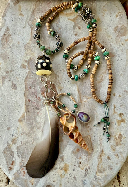 Bohemian Beaded Shell  Necklace