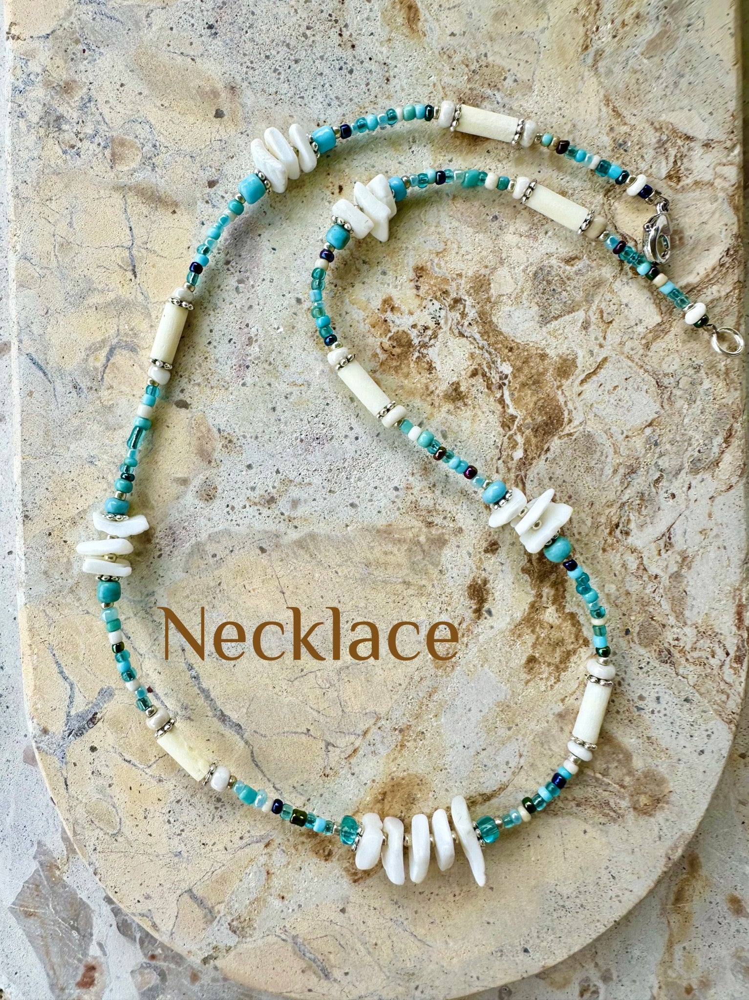 Blue Hawaii Seed Bead Shell Necklace