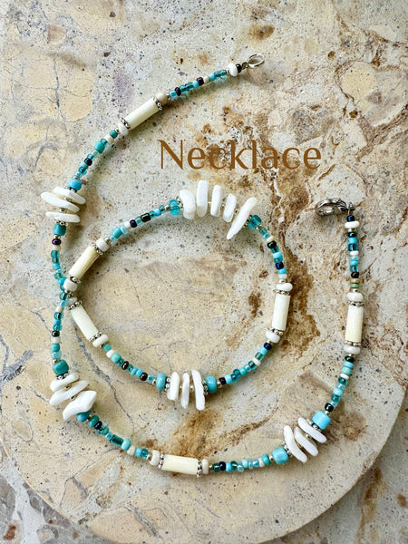 Blue Hawaii Seed Bead Shell Necklace