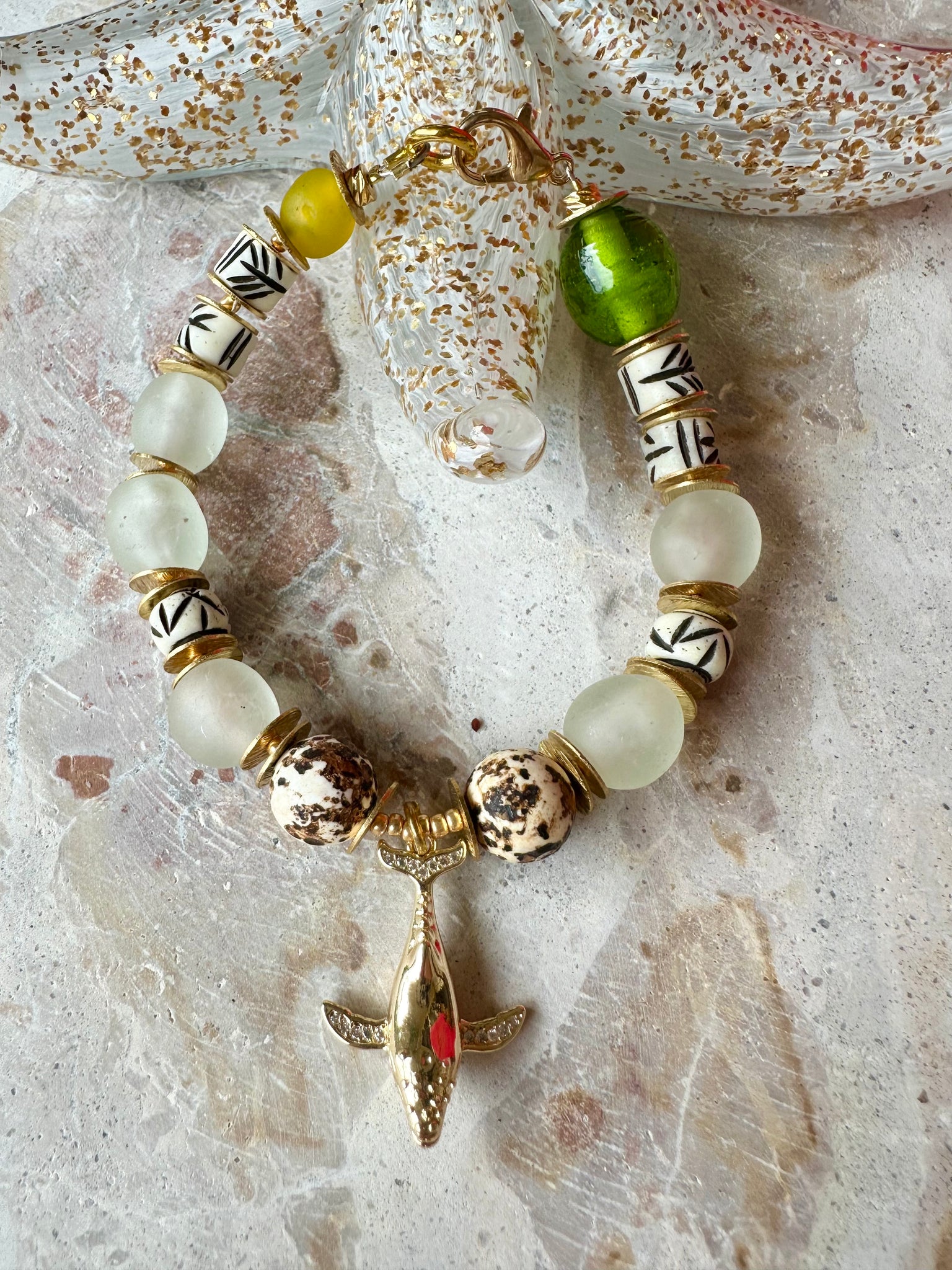 Glass Stone Whale Bracelet