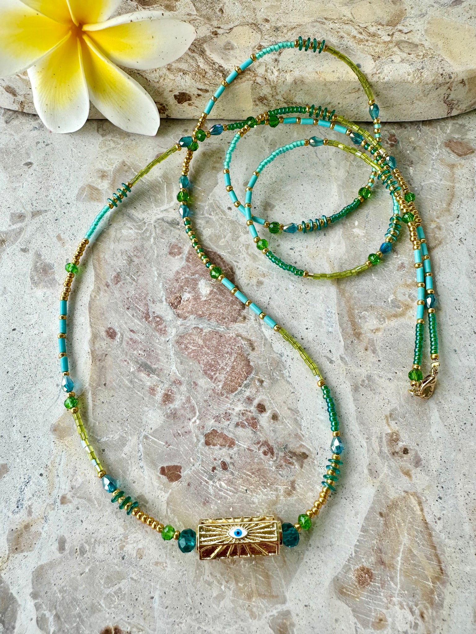 Evil Eye Seed Bead Crystal Necklace