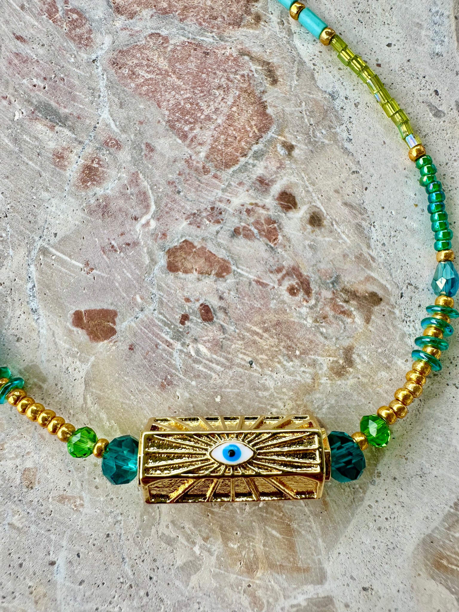 Evil Eye Seed Bead Crystal Necklace