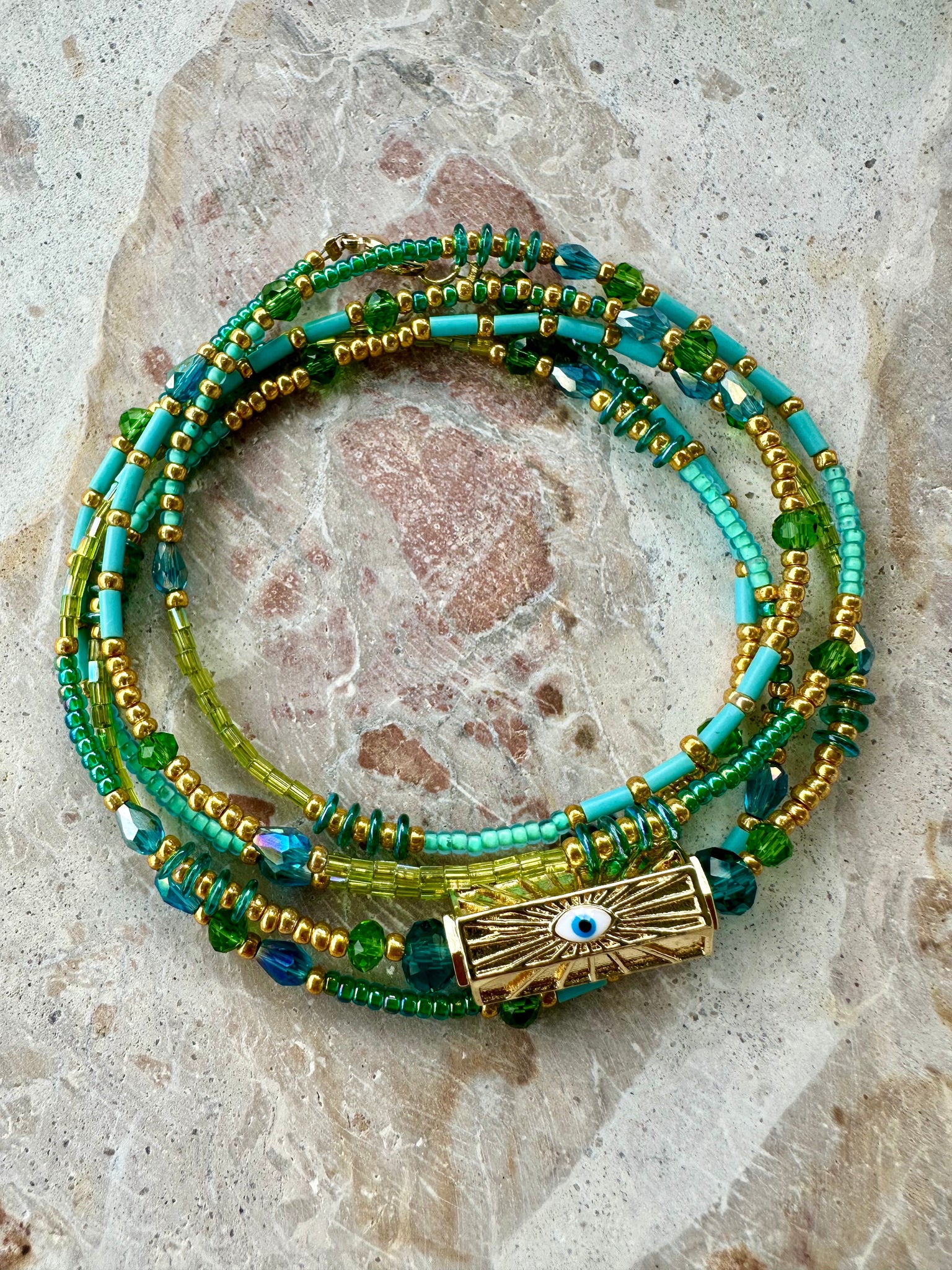 Evil Eye Seed Bead Crystal Necklace