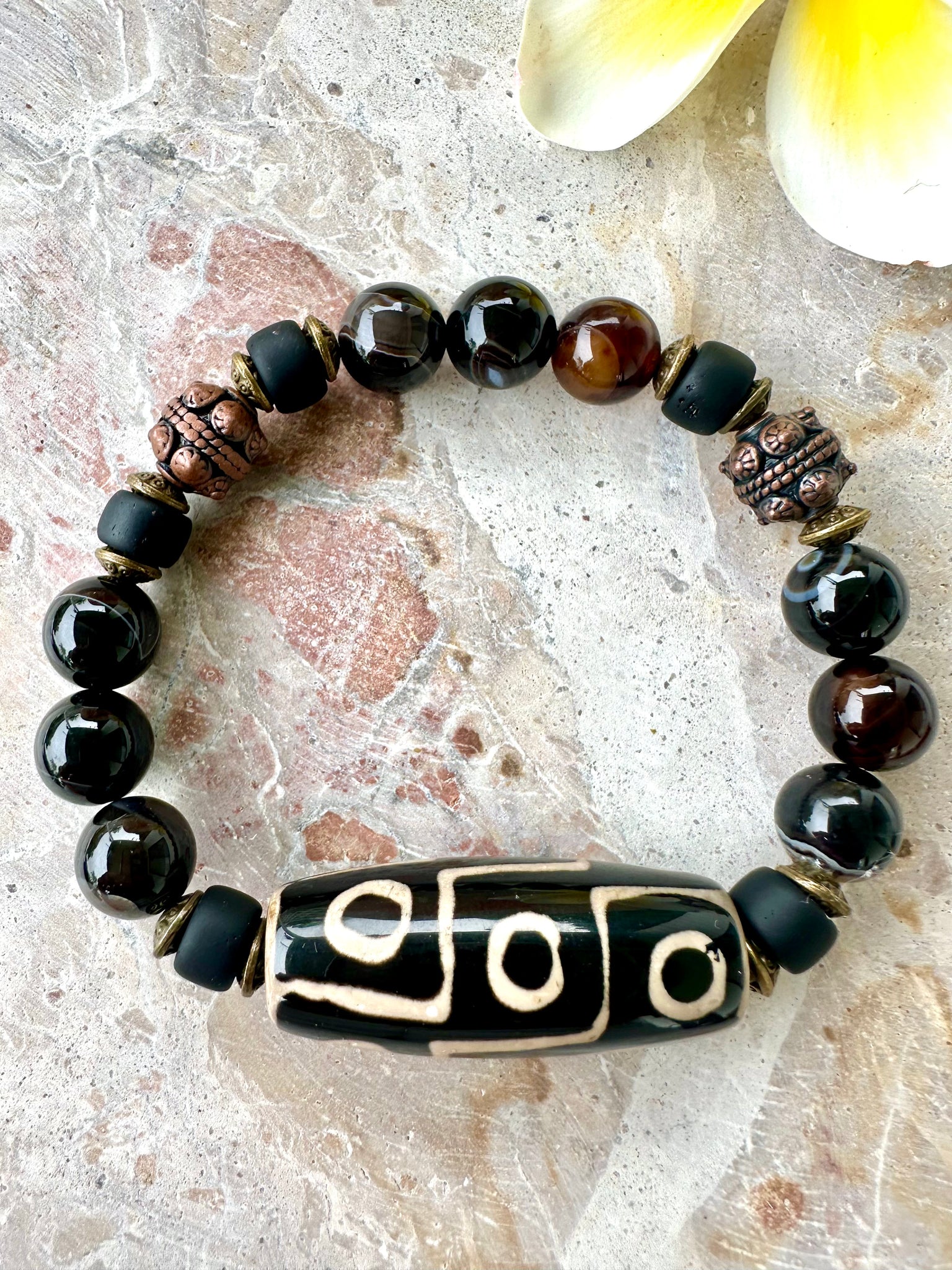 Mens Tibetan Two Eye Beaded Stone Bracelet