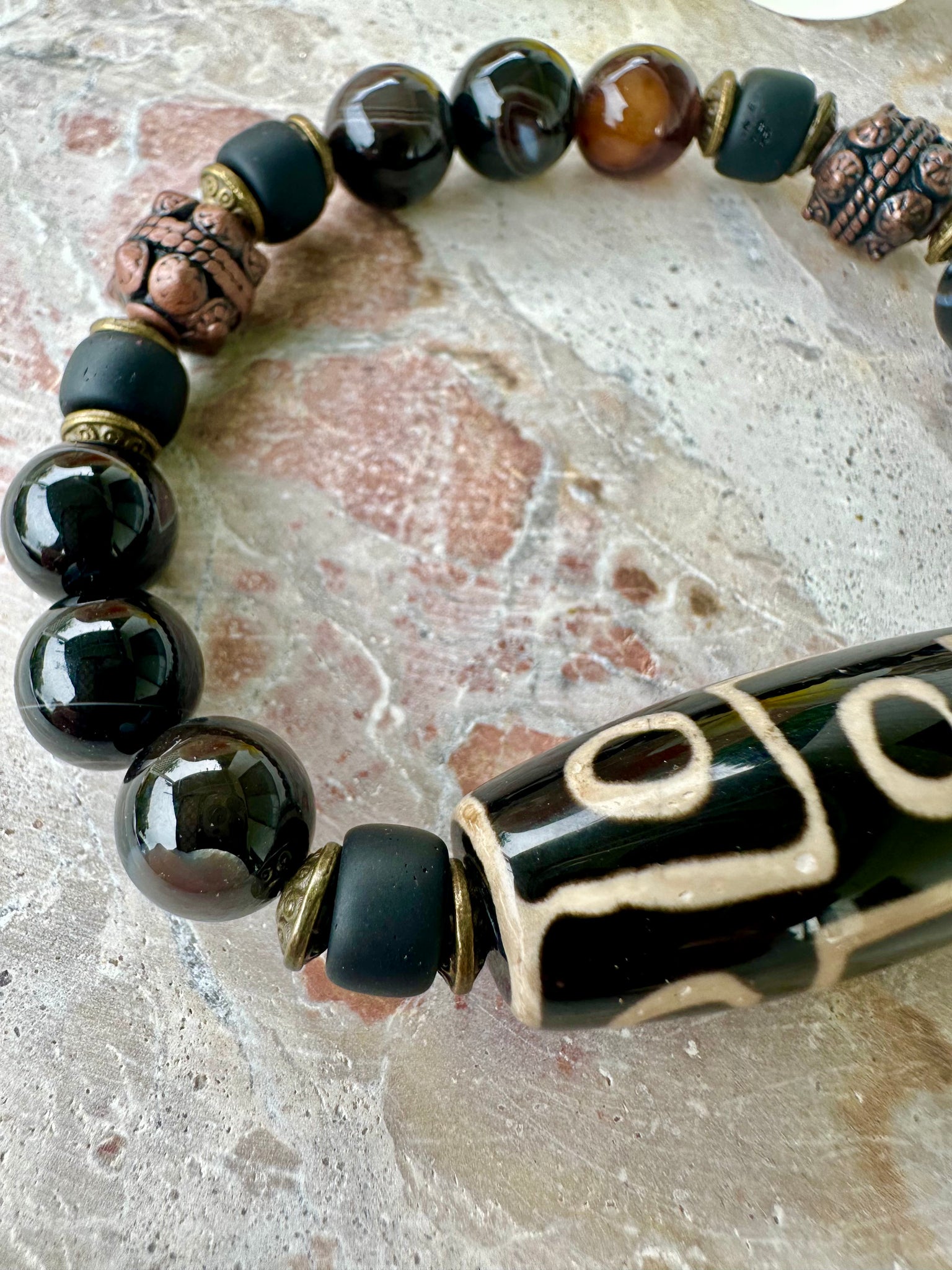 Mens Tibetan Two Eye Beaded Stone Bracelet