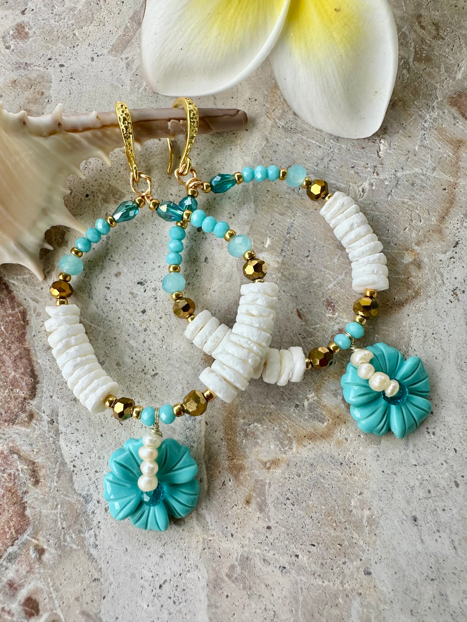 Blue Hawaii Shell Earrings