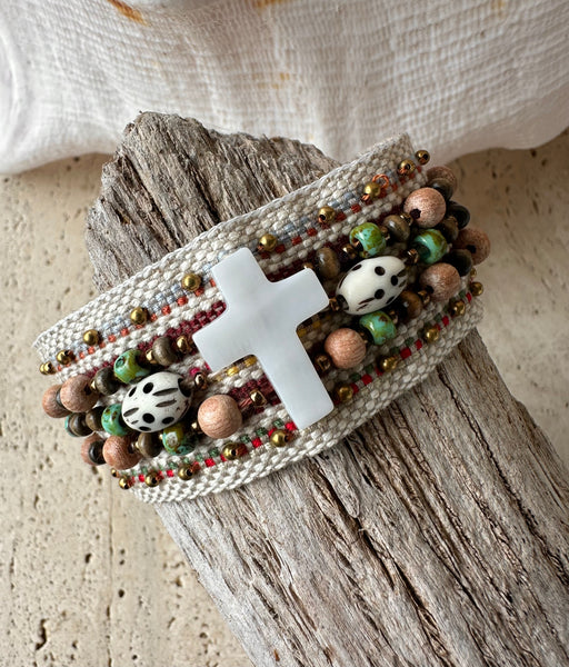Boho Cross Beaded Cuff