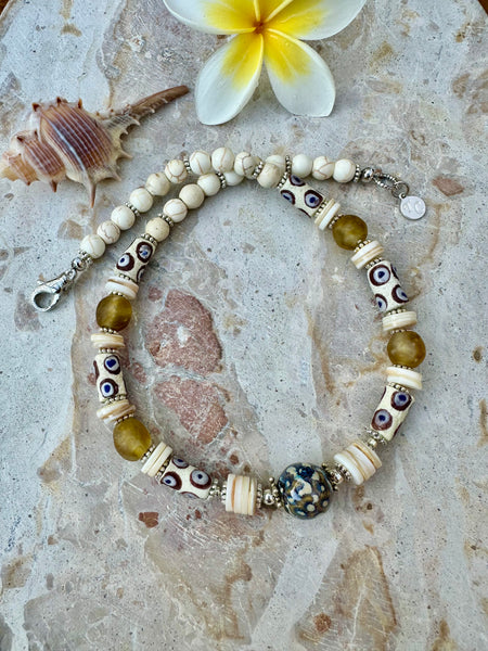 African Trade Bead Shell Necklace