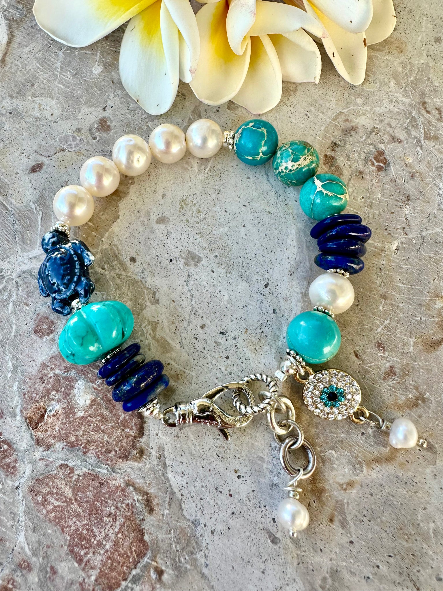 Ocean Pearl Blue Stone Bracelet