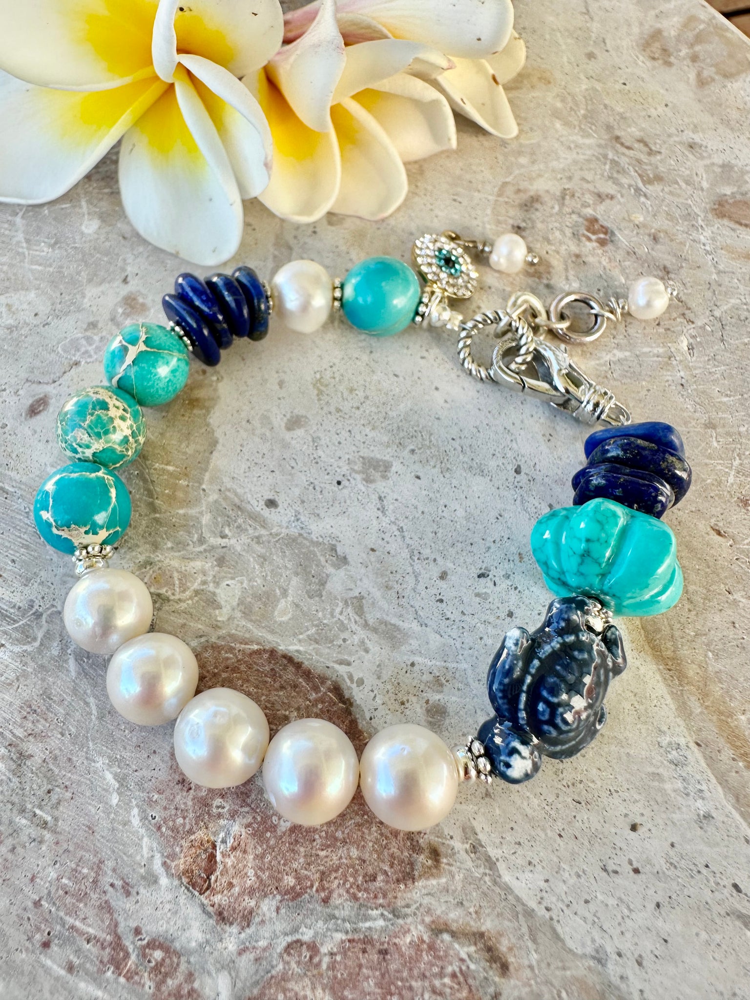 Ocean Pearl Blue Stone Bracelet