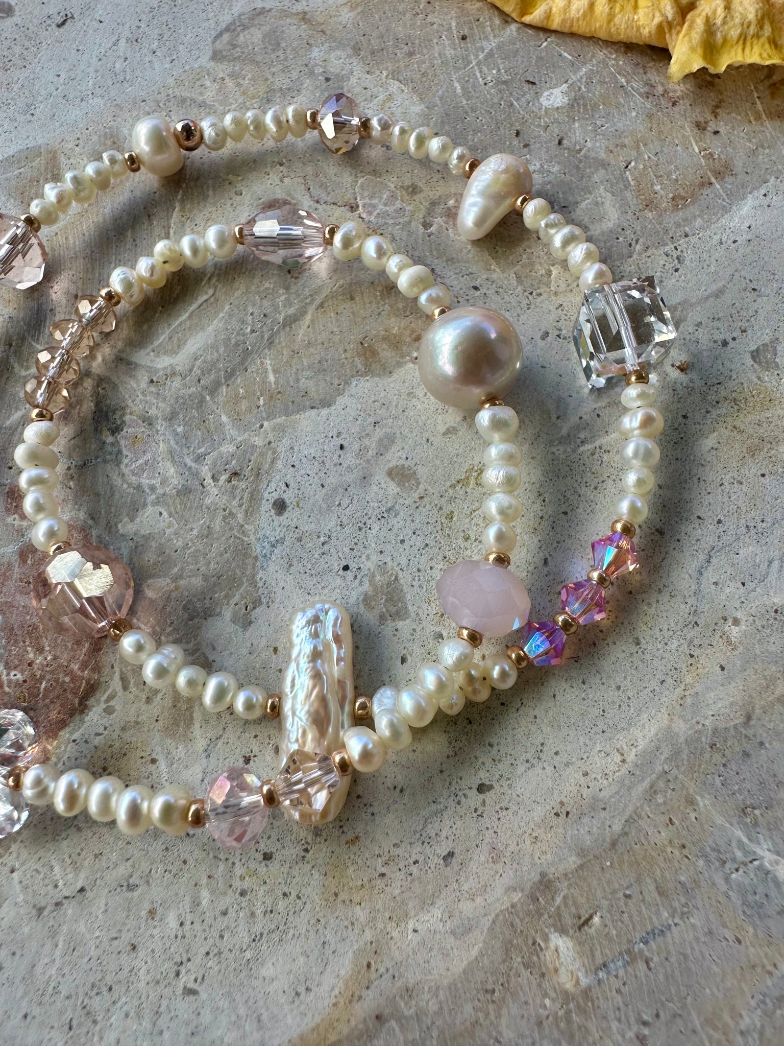 Pink Crystal Pearl Wrap Bracelet