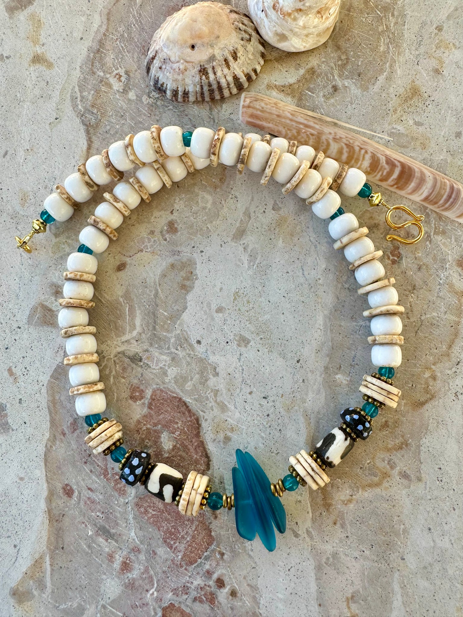 African Shell Seed Bead Necklace