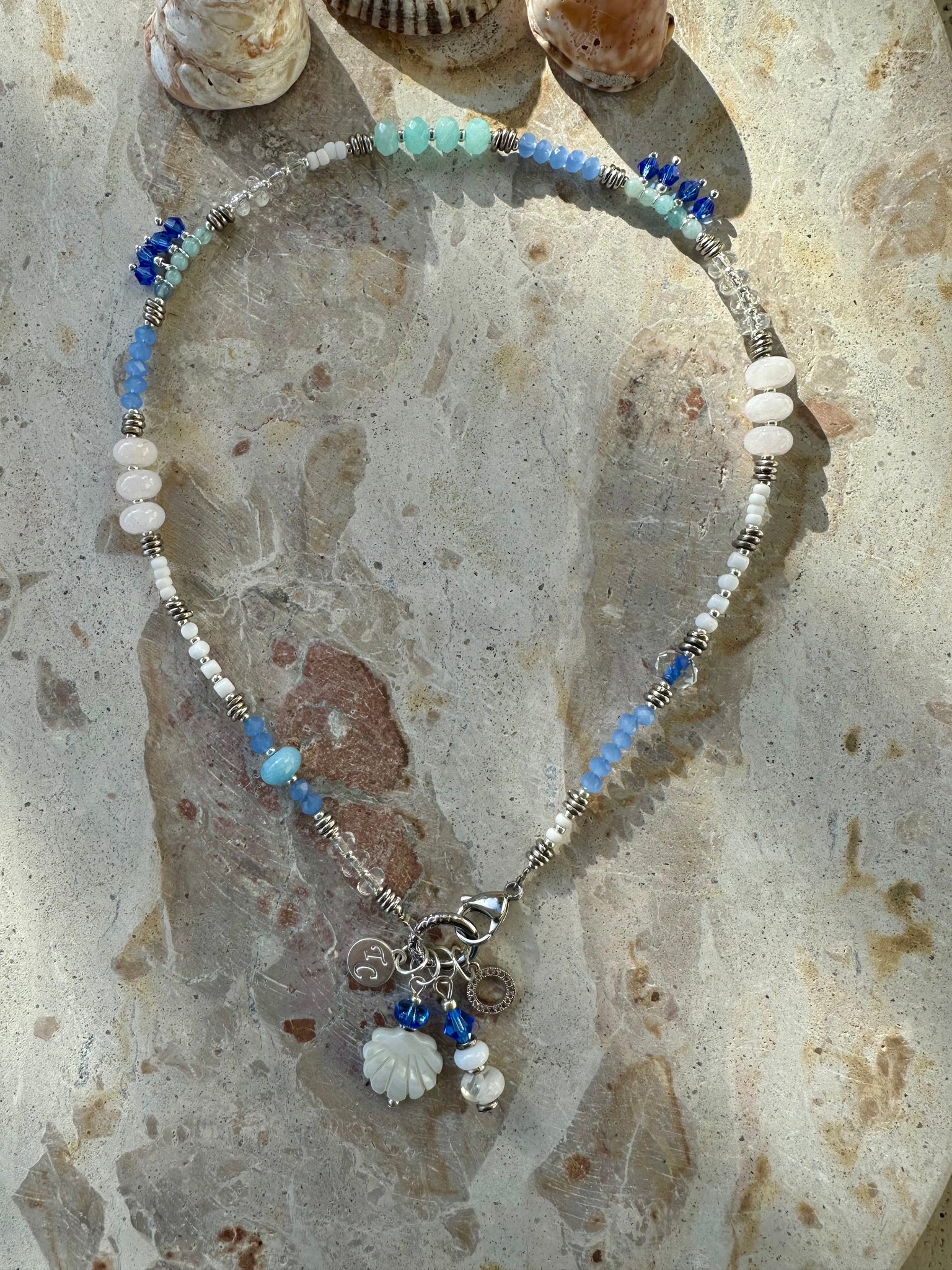 Boho Blue Gemstone Silver Choker-Necklace