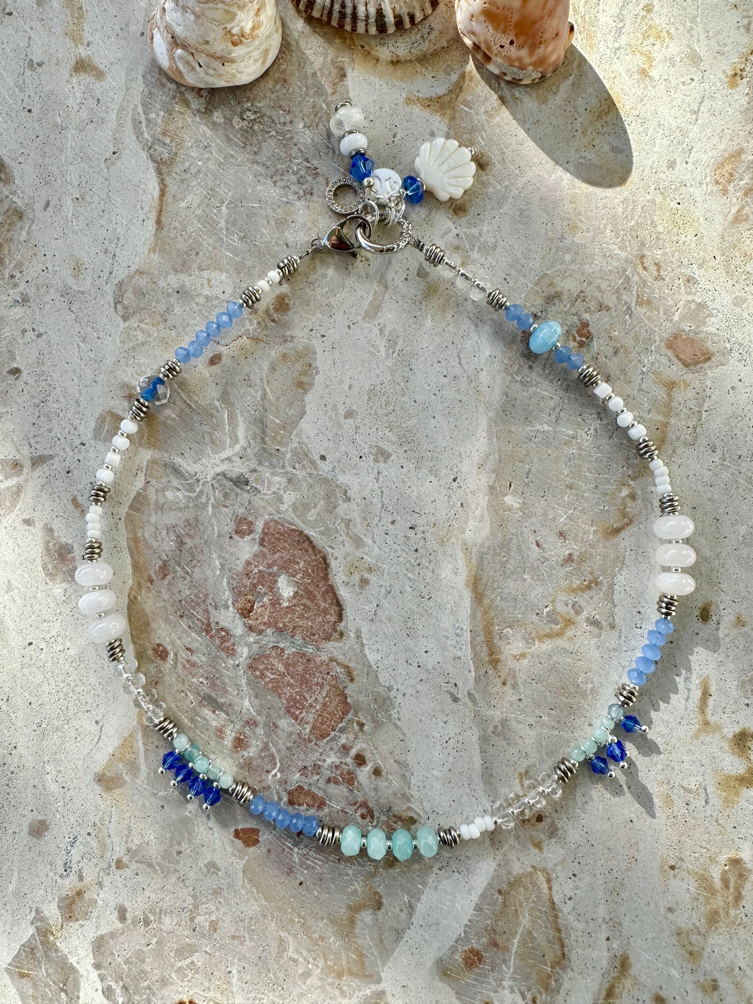 Boho Blue Gemstone Silver Choker-Necklace