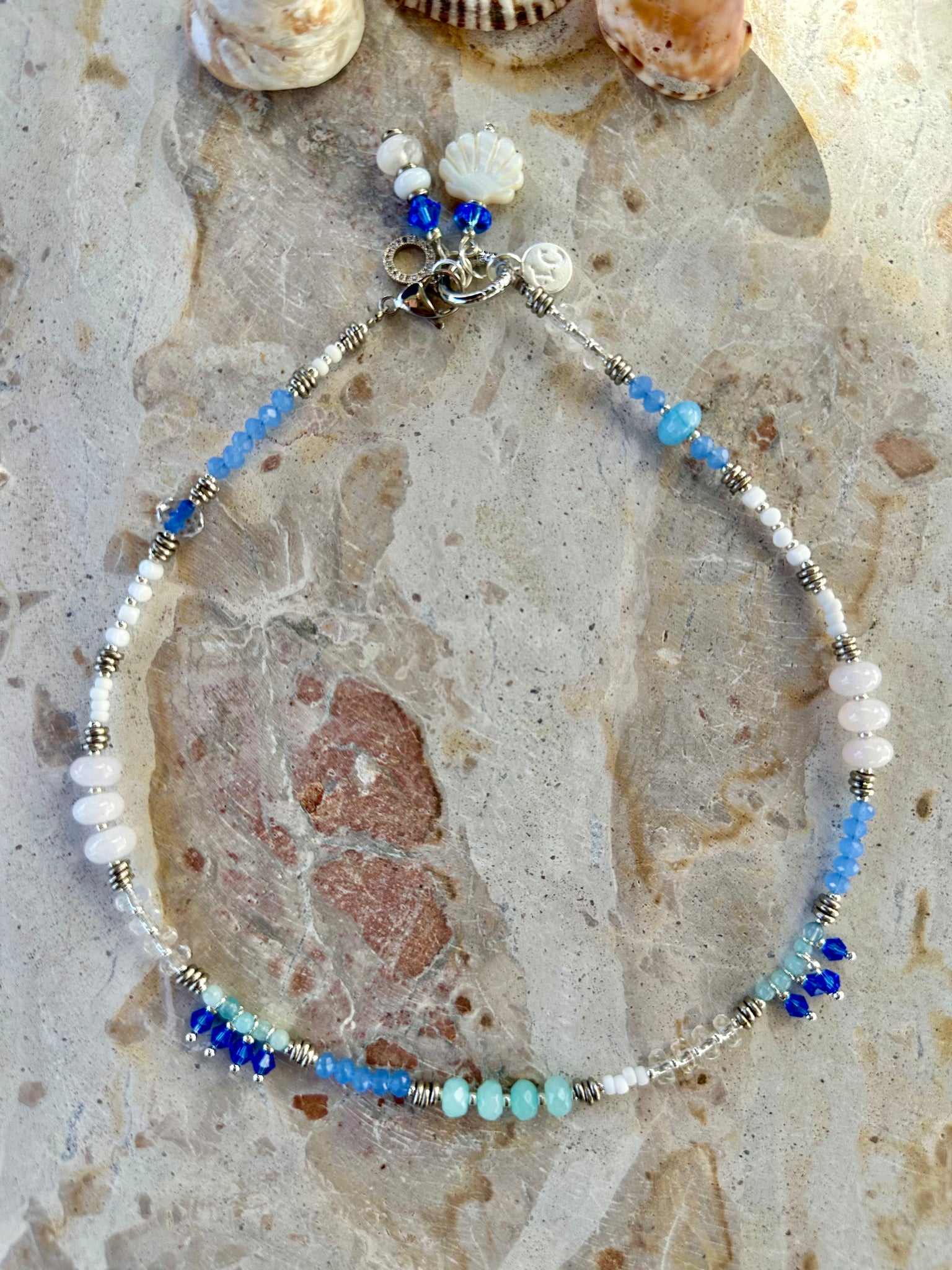 Boho Blue Gemstone Silver Choker-Necklace