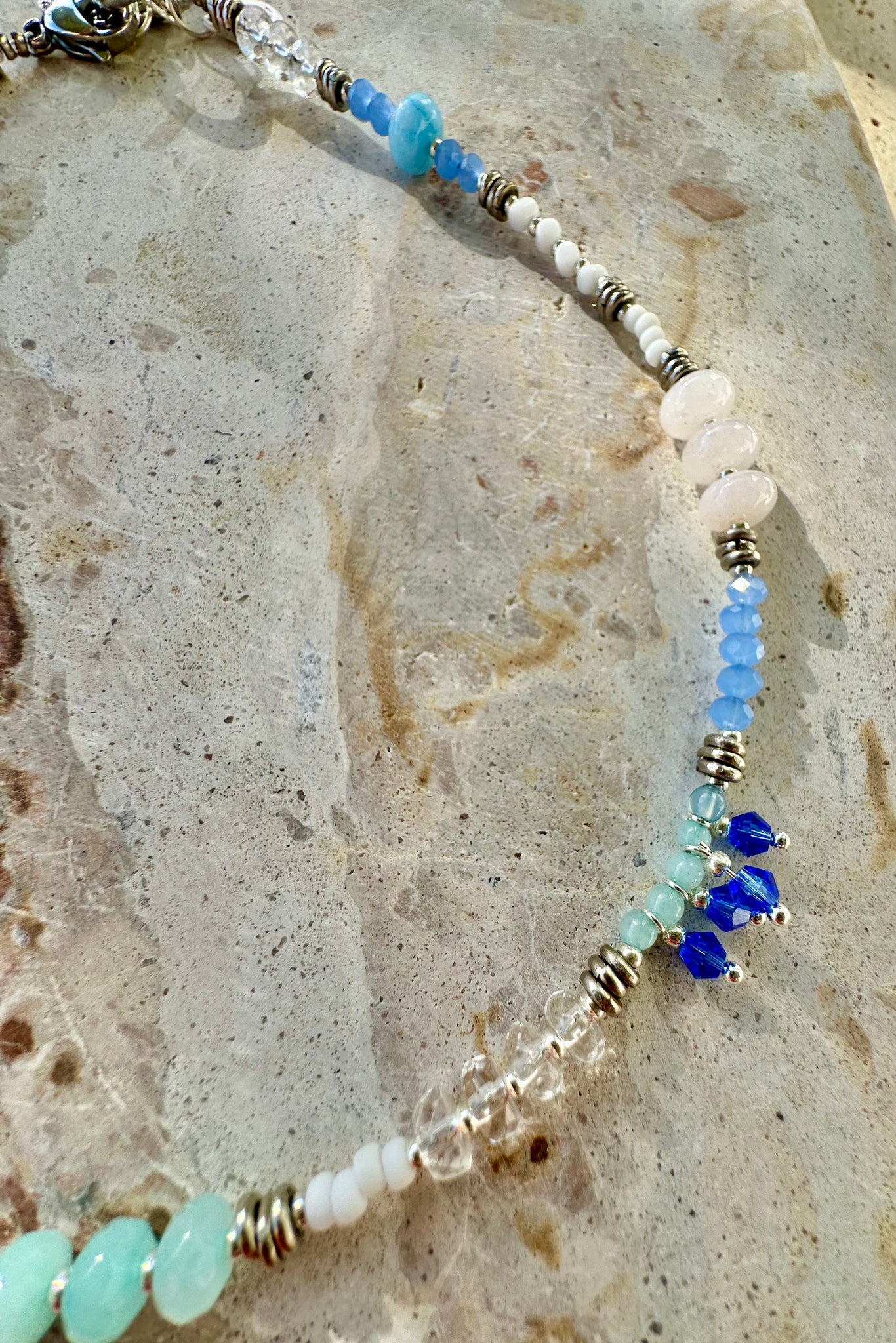 Boho Blue Gemstone Silver Choker-Necklace