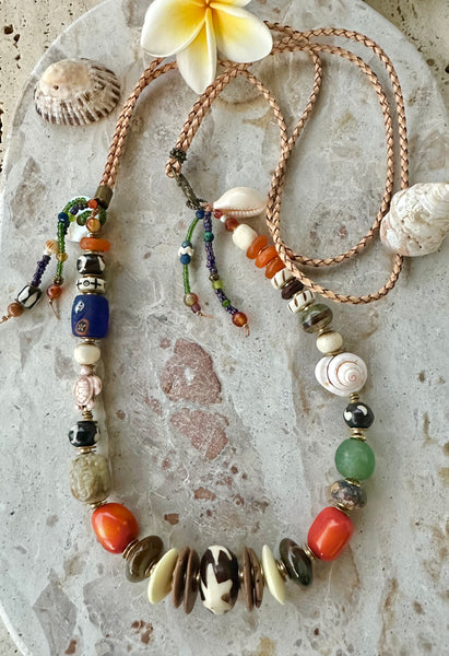 Bohemian Leather Beaded Shell Necklace