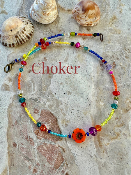 Seed Bead Flower Choker