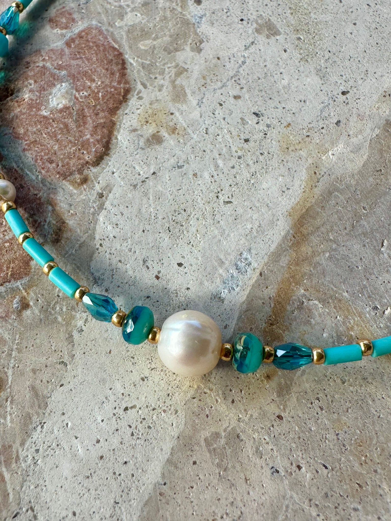 Blue Pearl Crystal Seed Bead Necklace