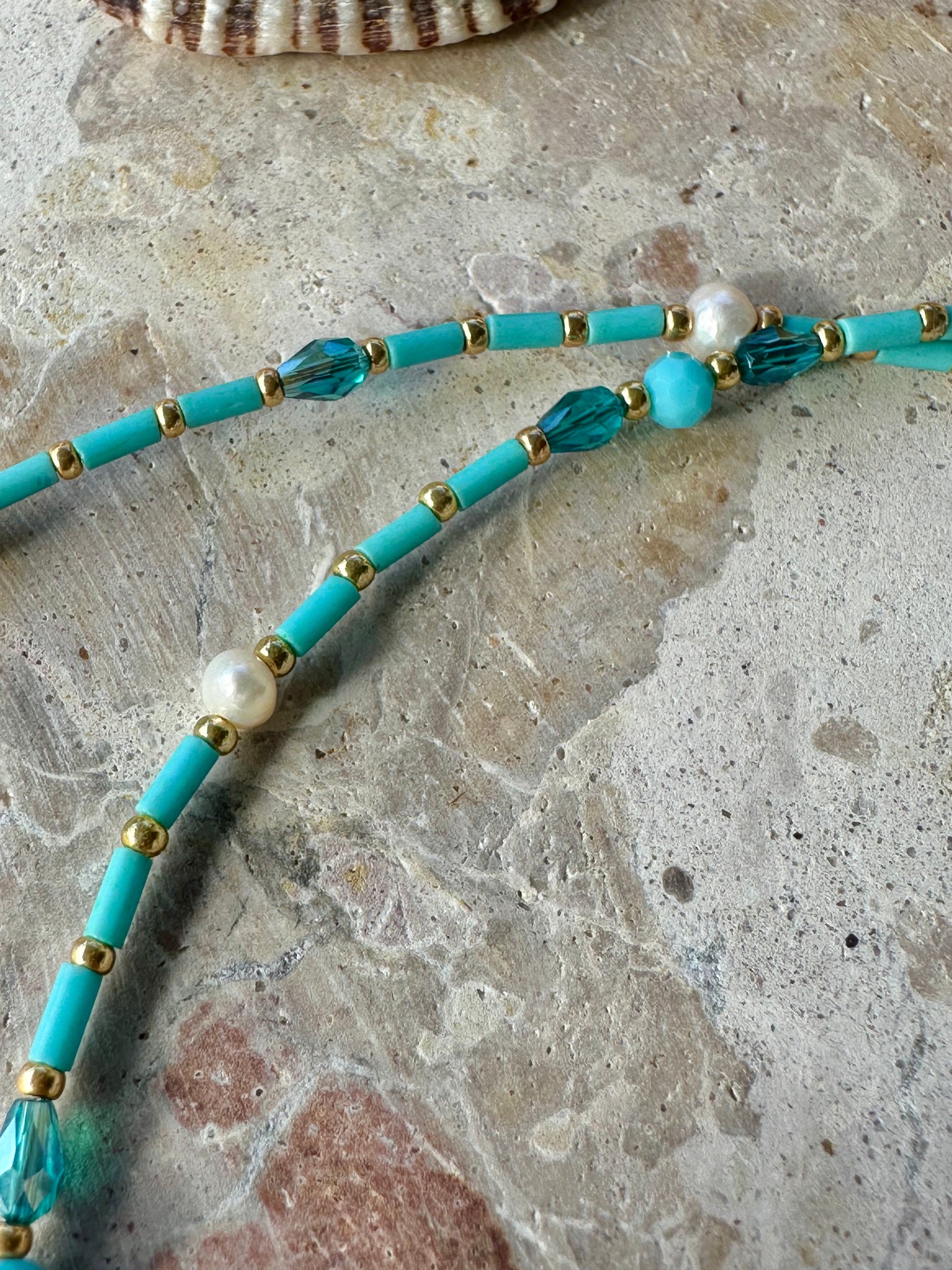 Blue Pearl Crystal Seed Bead Necklace