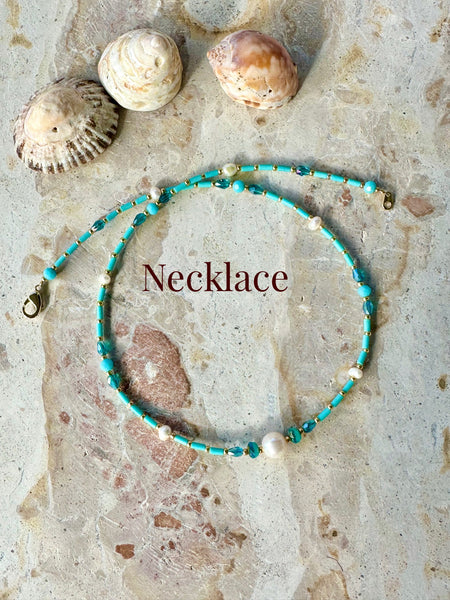 Blue Pearl Crystal Seed Bead Necklace